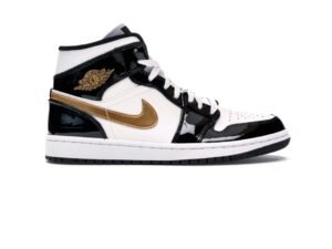 Air Jordan 1 Mid PATENT BLACK WHITE GOLD